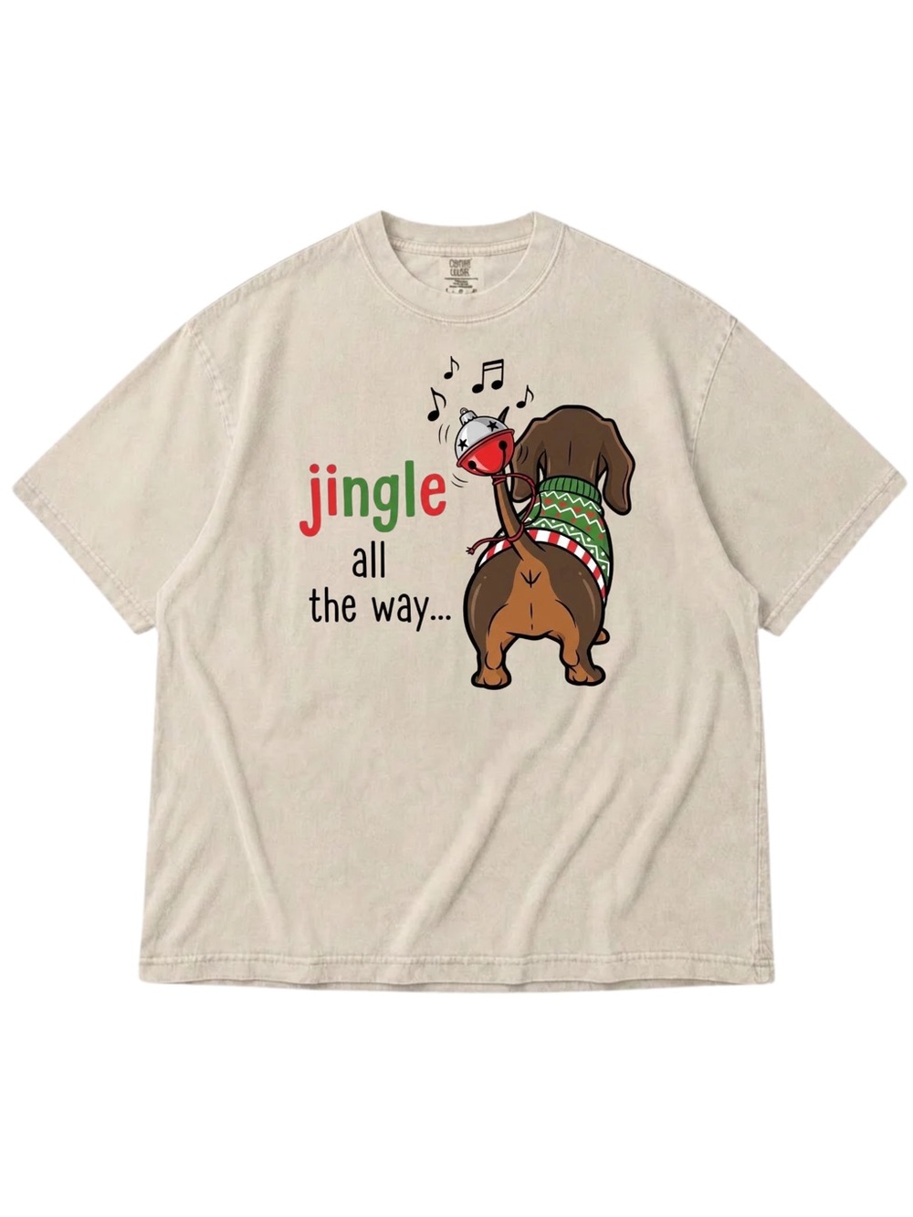 Holiday Dachshund Tee - Ivory "Jingle" Design
